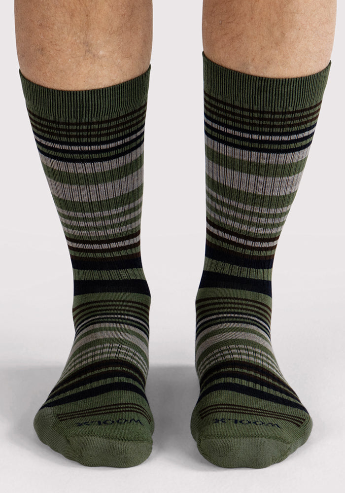Mens Everyday Crew Socks - Winter Moss Stripe