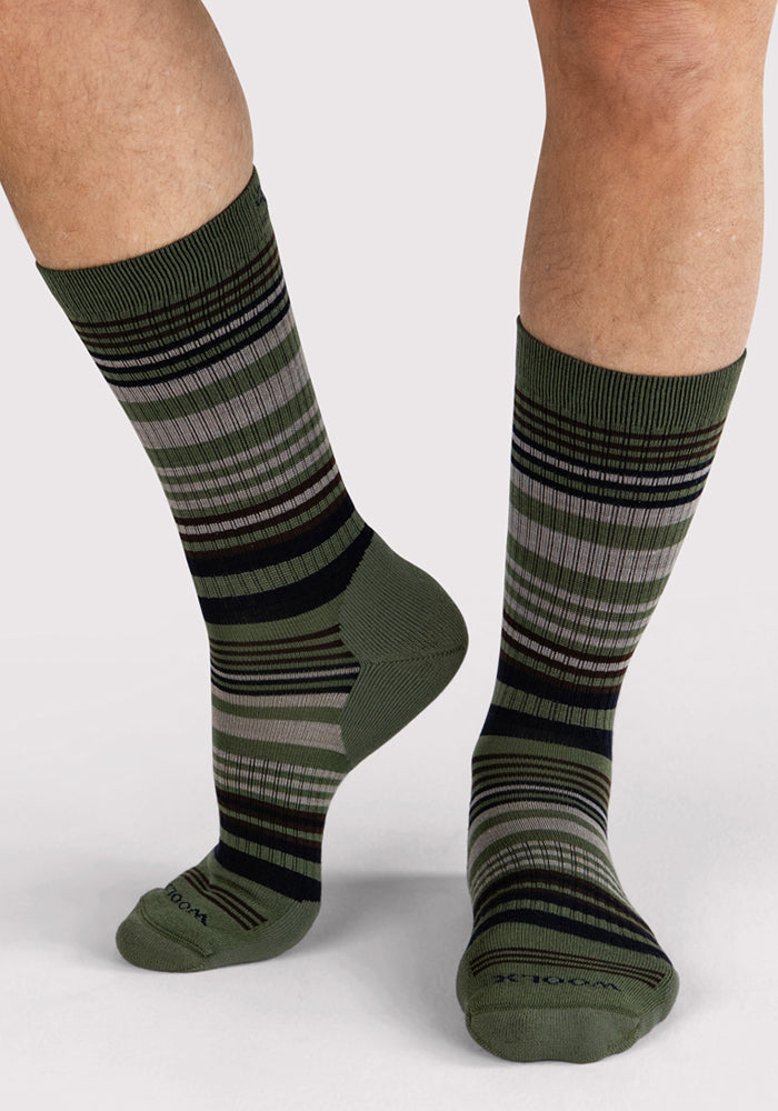 Mens Everyday Crew Socks - Winter Moss Stripe