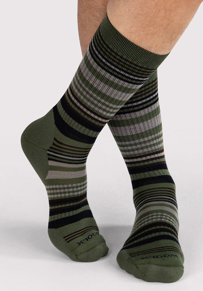 Mens Everyday Crew Socks - Winter Moss Stripe