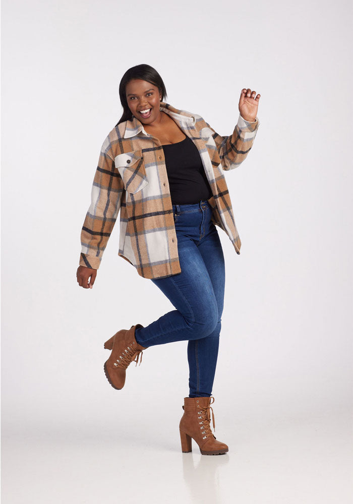 Sawyer Shacket - Camel Plaid