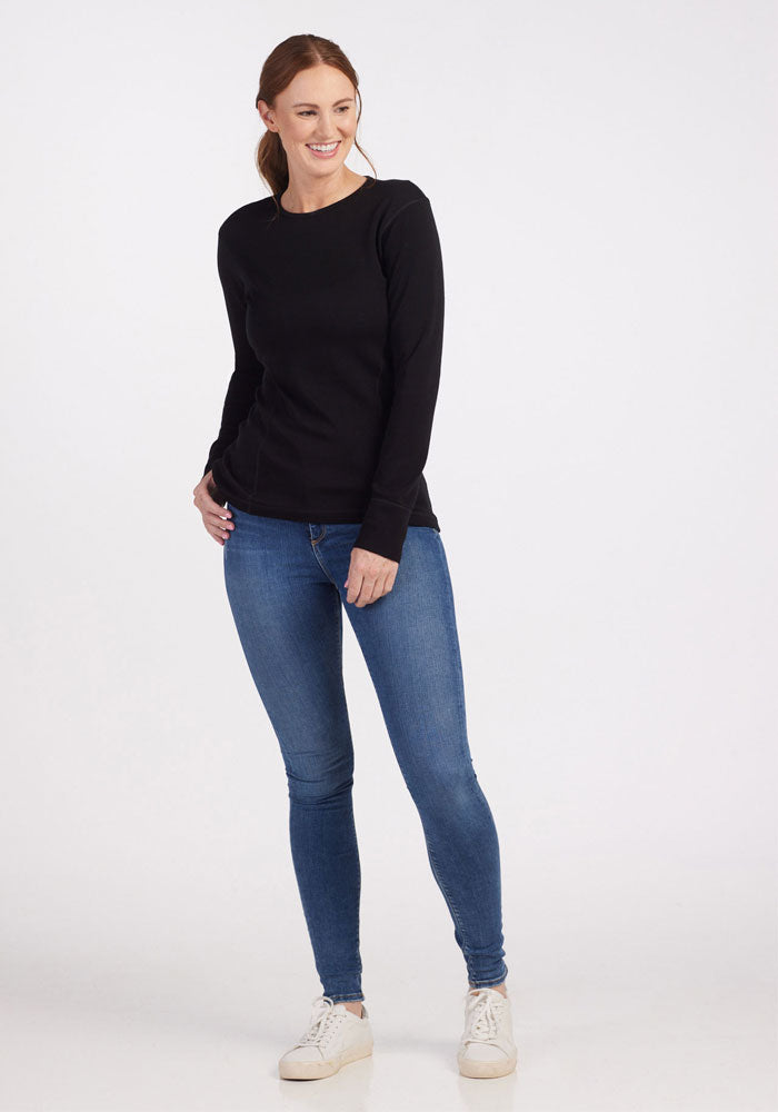 Hannah Petite Long Sleeve Top - Black