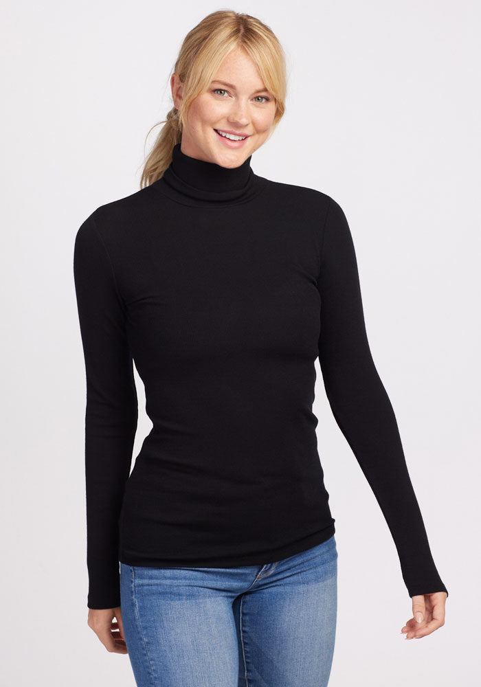 Sage Petite Ribbed Turtleneck - Black