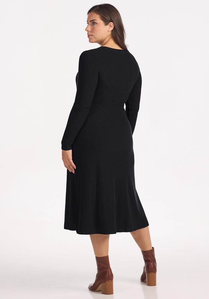 Caroline Ribbed Twirl Dress - Black