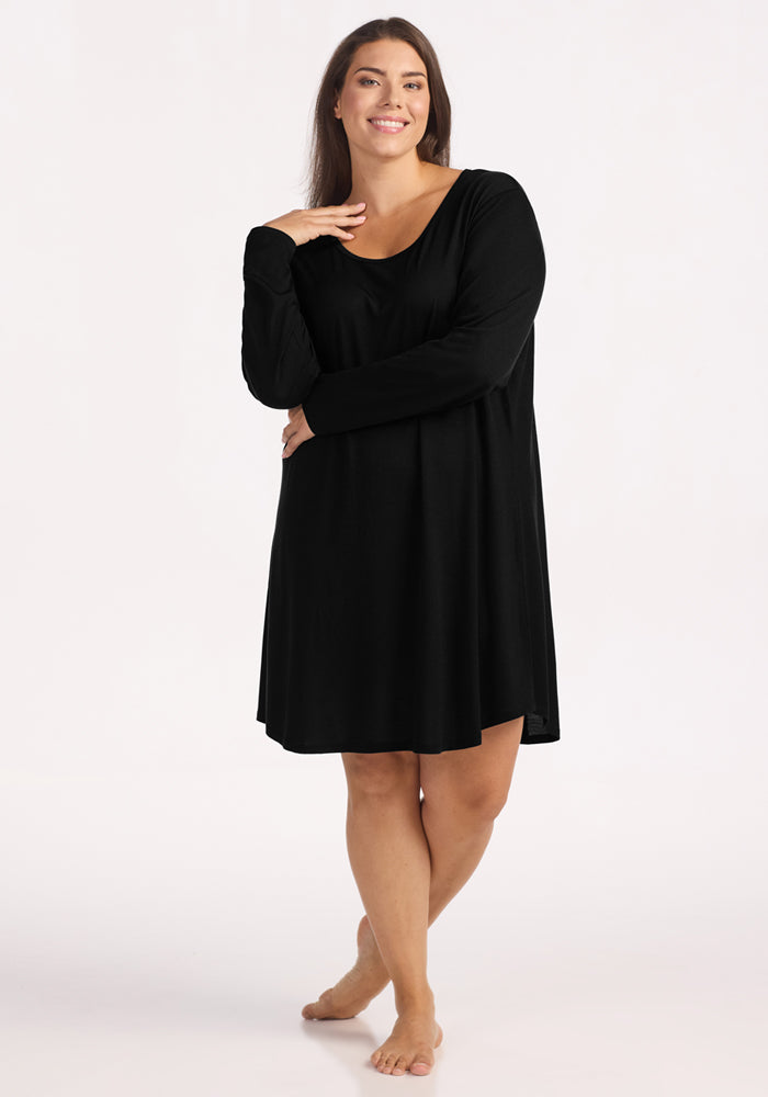 Lucille Long Sleeve Nightgown - Black