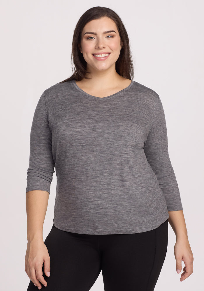 Elena 3/4 Sleeve V Neck - Graphite Heather
