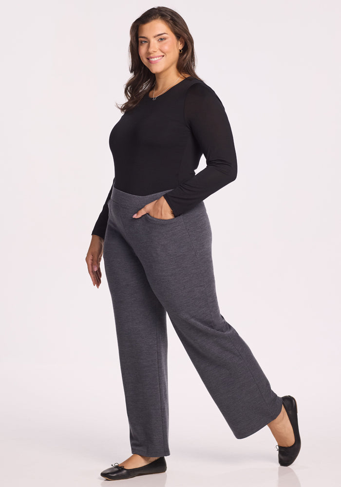 Ellie Wide Leg Pants - Cinder Melange
