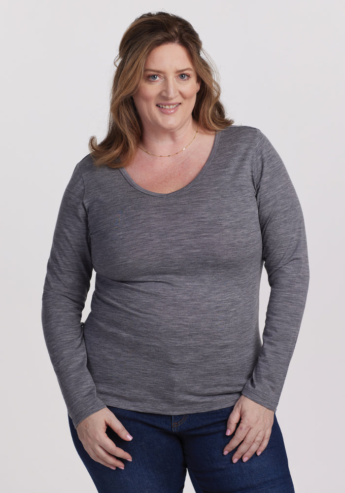 Layla V Neck Top - Graphite Heather