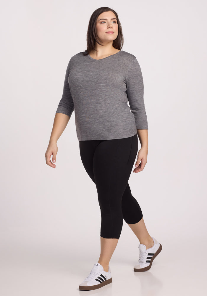 Elena 3/4 Sleeve V Neck - Graphite Heather