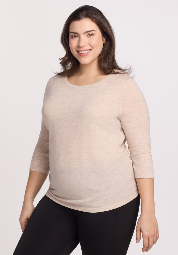 Jenny 3/4 Sleeve Crew Neck - Cream Heather