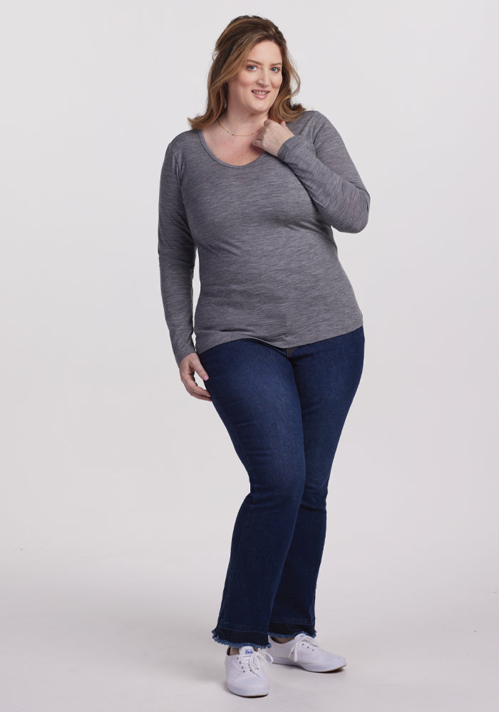Layla V Neck Top - Graphite Heather