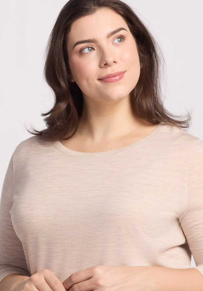 Jenny 3/4 Sleeve Crew Neck - Cream Heather