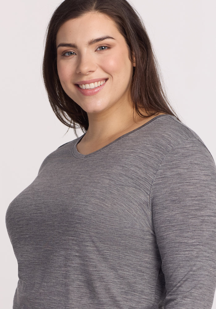 Elena 3/4 Sleeve V Neck - Graphite Heather
