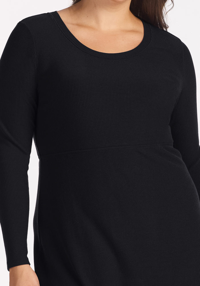 Caroline Ribbed Twirl Dress - Black