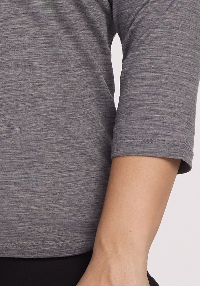 Elena 3/4 Sleeve V Neck - Graphite Heather