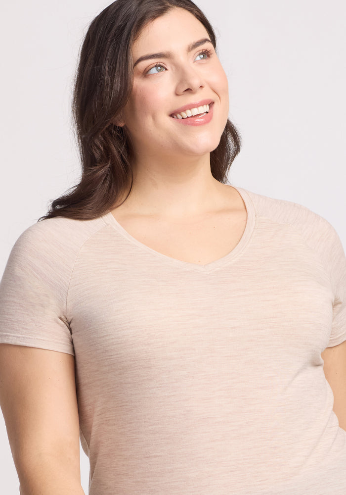 Mia V Neck - Cream Heather