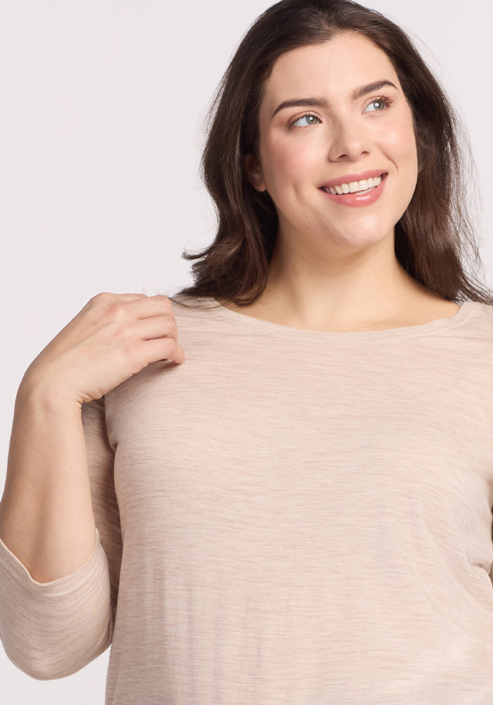 Jenny 3/4 Sleeve Crew Neck - Cream Heather