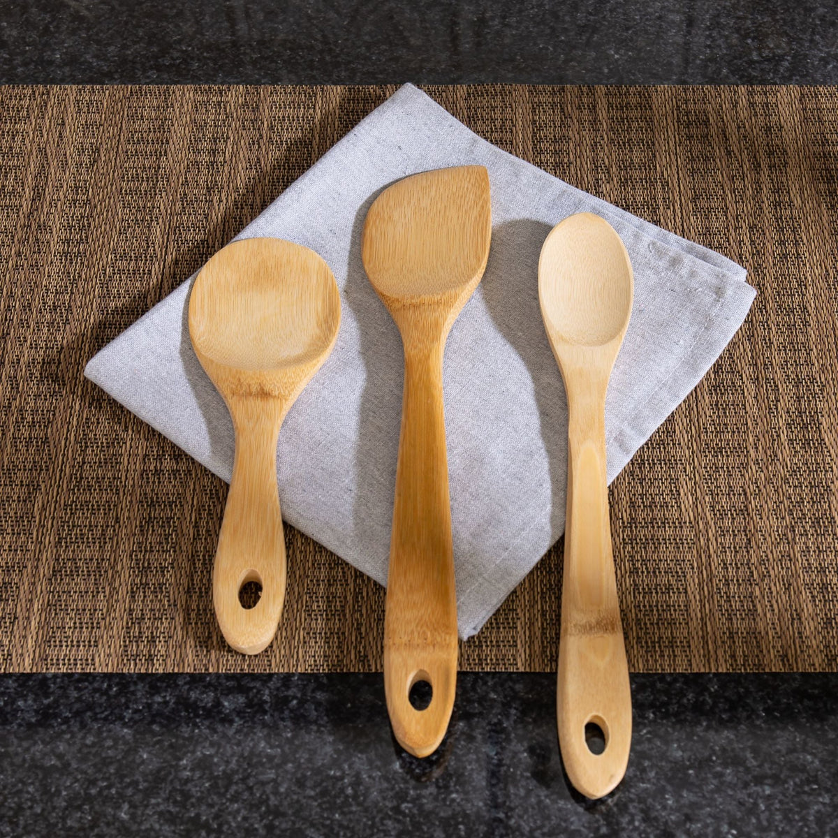 J33-2018 - Joyce Chen Burnished Bamboo Wok Utensils, 3-Piece Stir Fry Set
