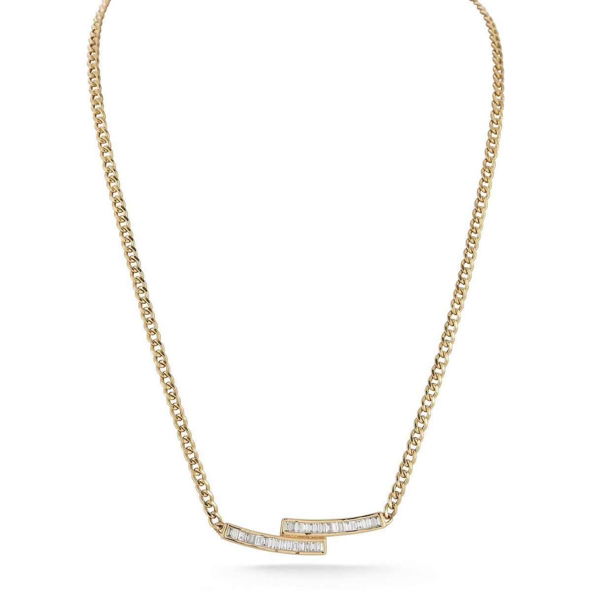 Sadie Pearl Bypass Cuban Chain Bar Necklace