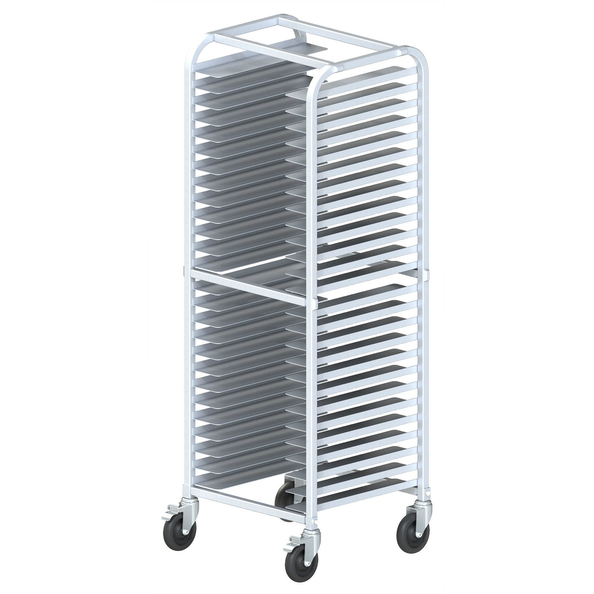 AWPR-26BK - 26-Tier End-Load Pizza Pan Rack with Brakes - 2" Spacing - Welded
