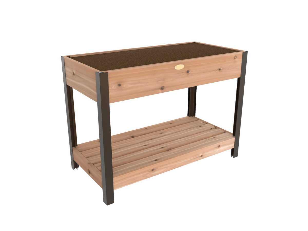 Elevated Cedar Patio Garden with Shelf, 2' x 4'