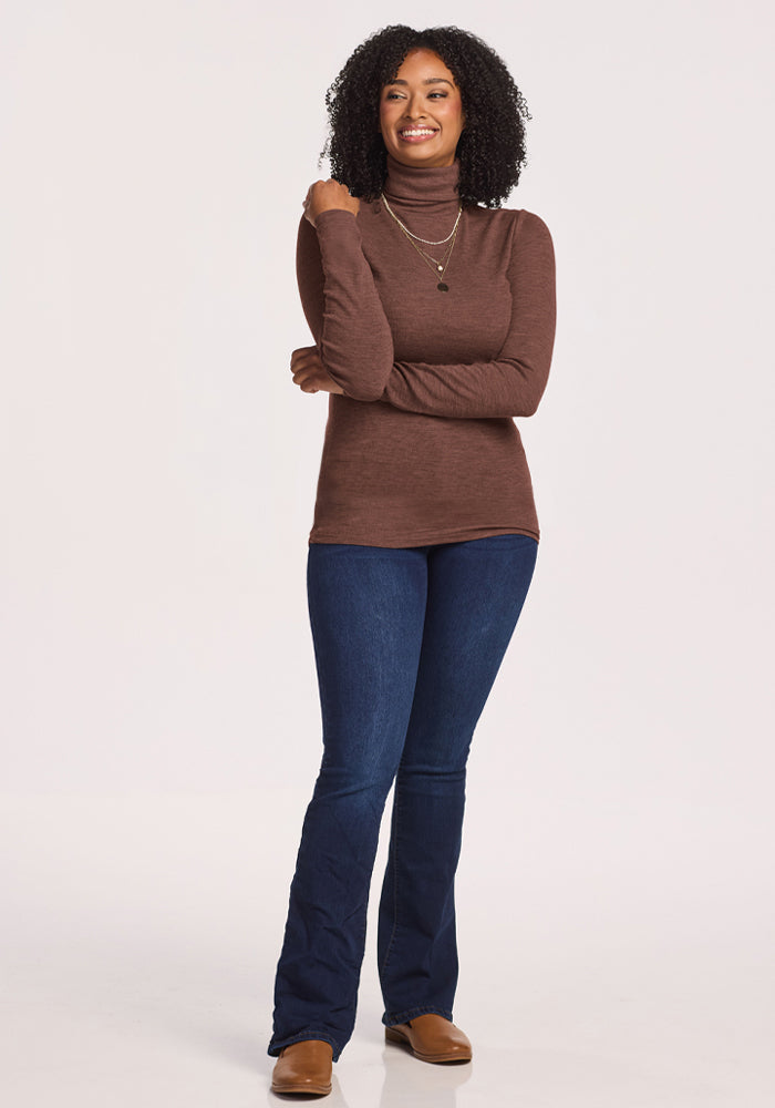 Sage Ribbed Turtleneck - Sable Heather