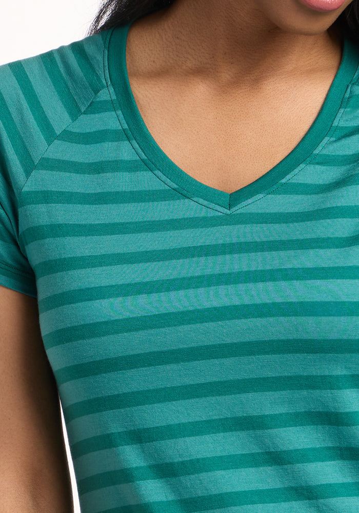 Mia V Neck - Woodland Stripe