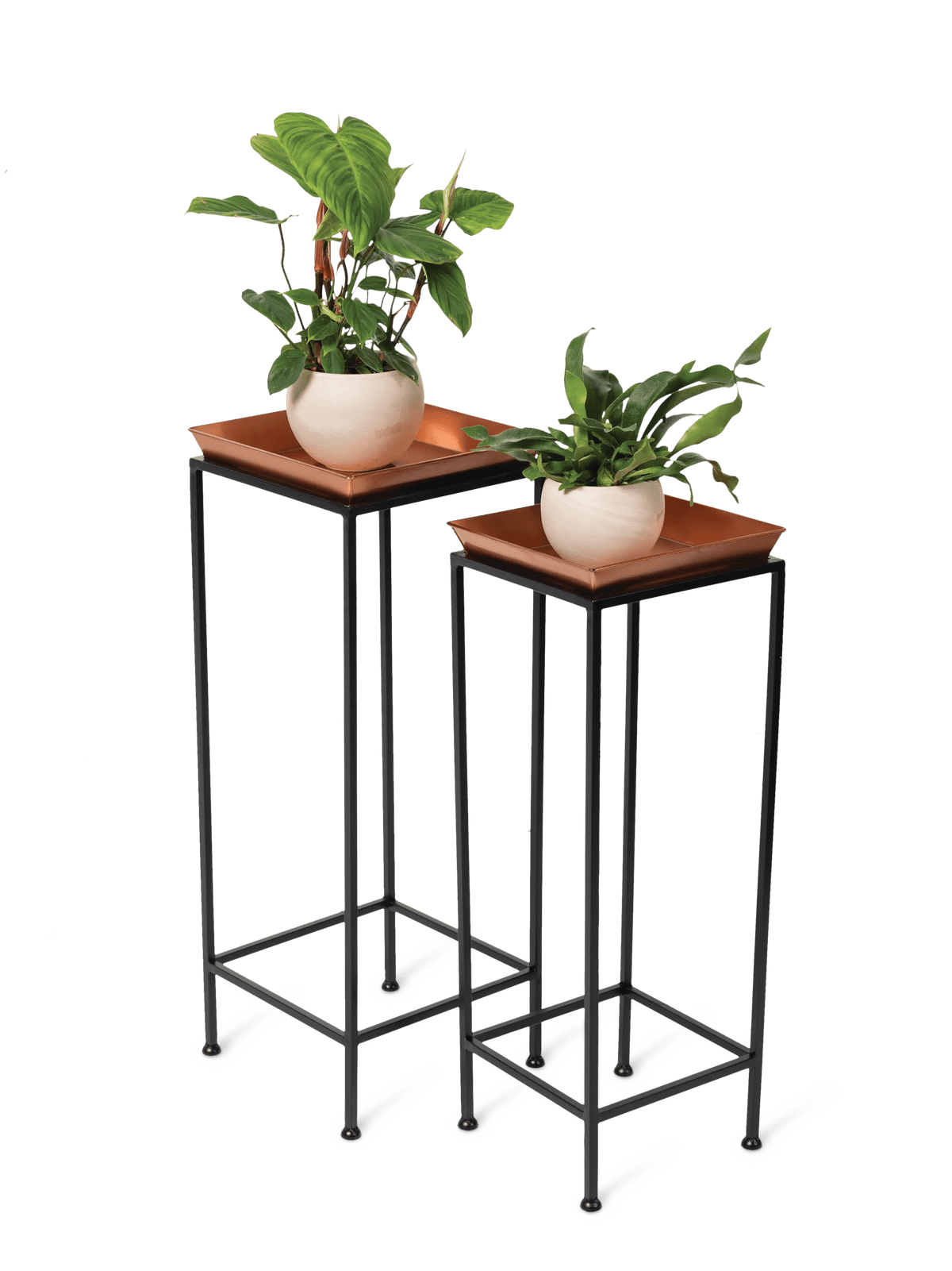 Square Nesting Plant Stands with Trays, Set of 2