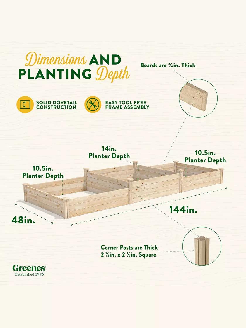Tall 2-Tier Pine Raised Garden Bed, 4'x12'