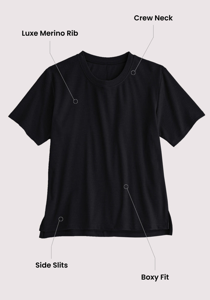 Delia Ribbed Short Sleeve - Black
