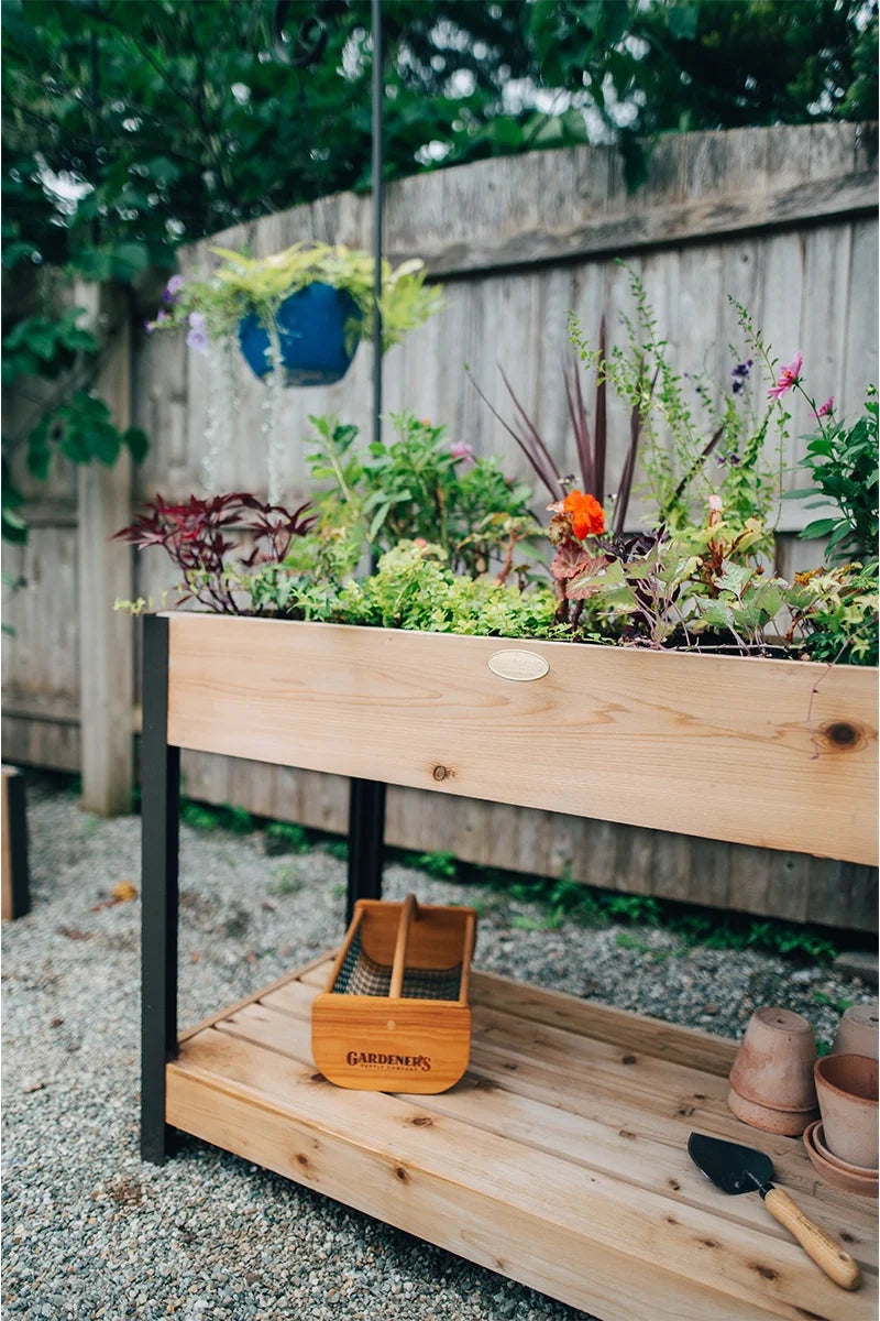 Elevated Cedar Patio Garden with Shelf, 2' x 4'