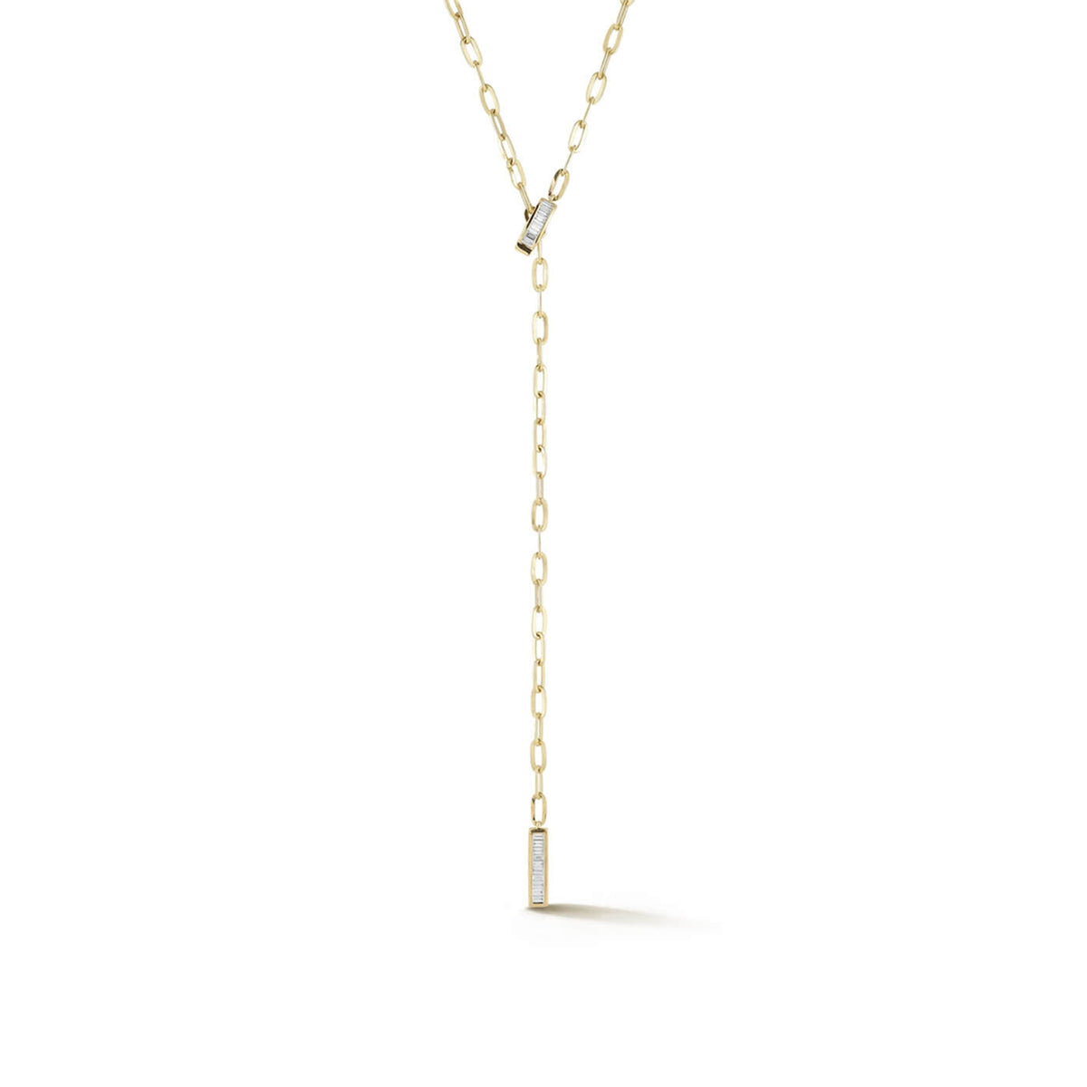 Sadie Pearl Baguette Paperclip Lariat Necklace