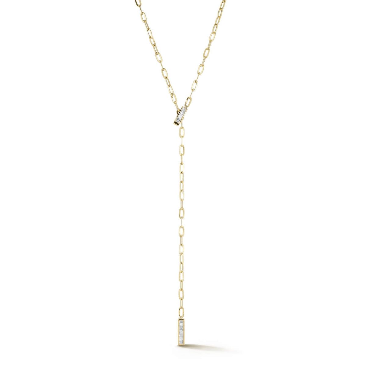 Sadie Pearl Baguette Paperclip Lariat Necklace