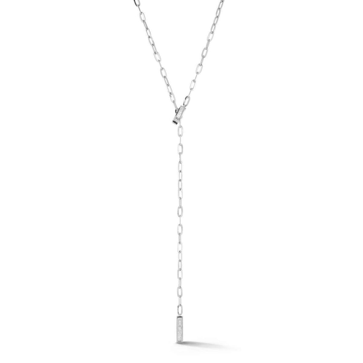 Sadie Pearl Baguette Paperclip Lariat Necklace