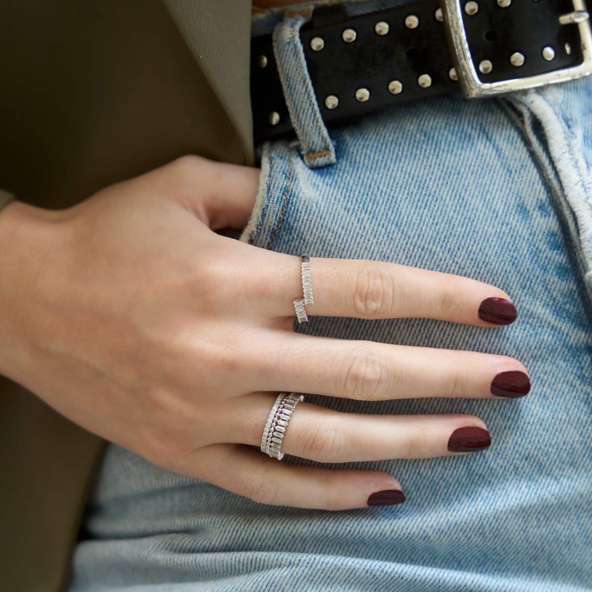Sadie Pearl Vertical Baguette Eternity Ring