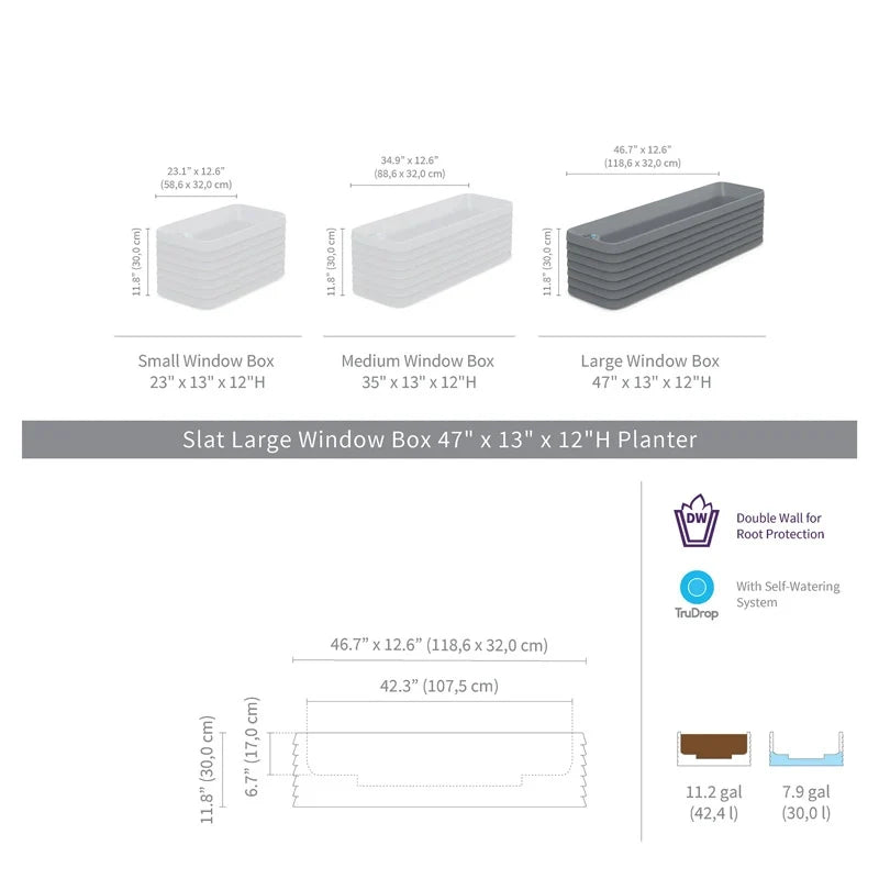 TruDrop Slat Window Box Planter