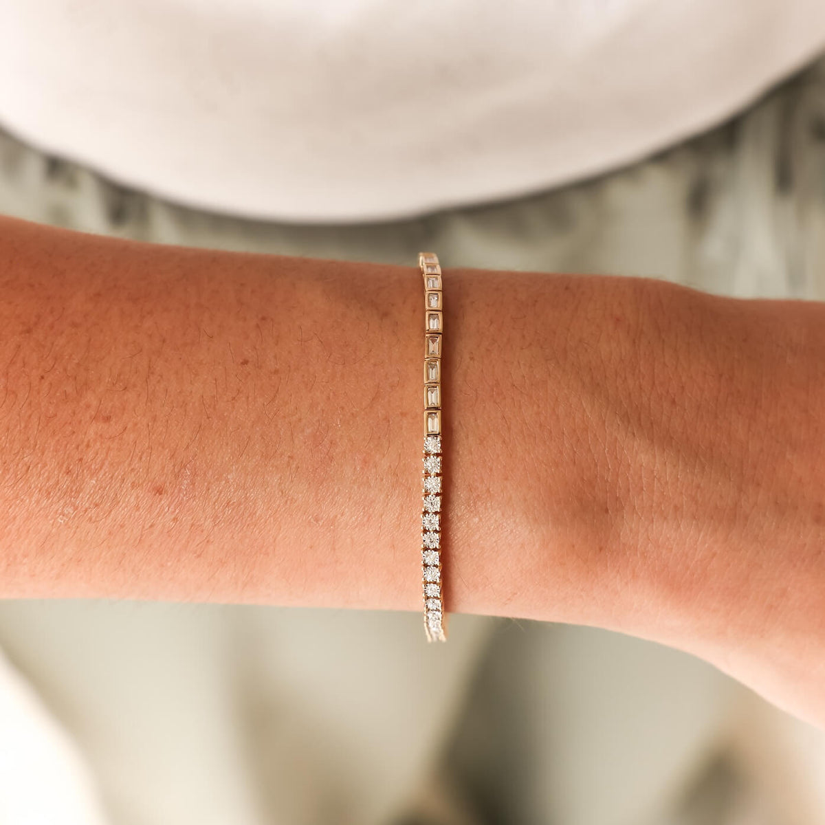 DRD Split Round and Baguette Bezel Tennis Bracelet
