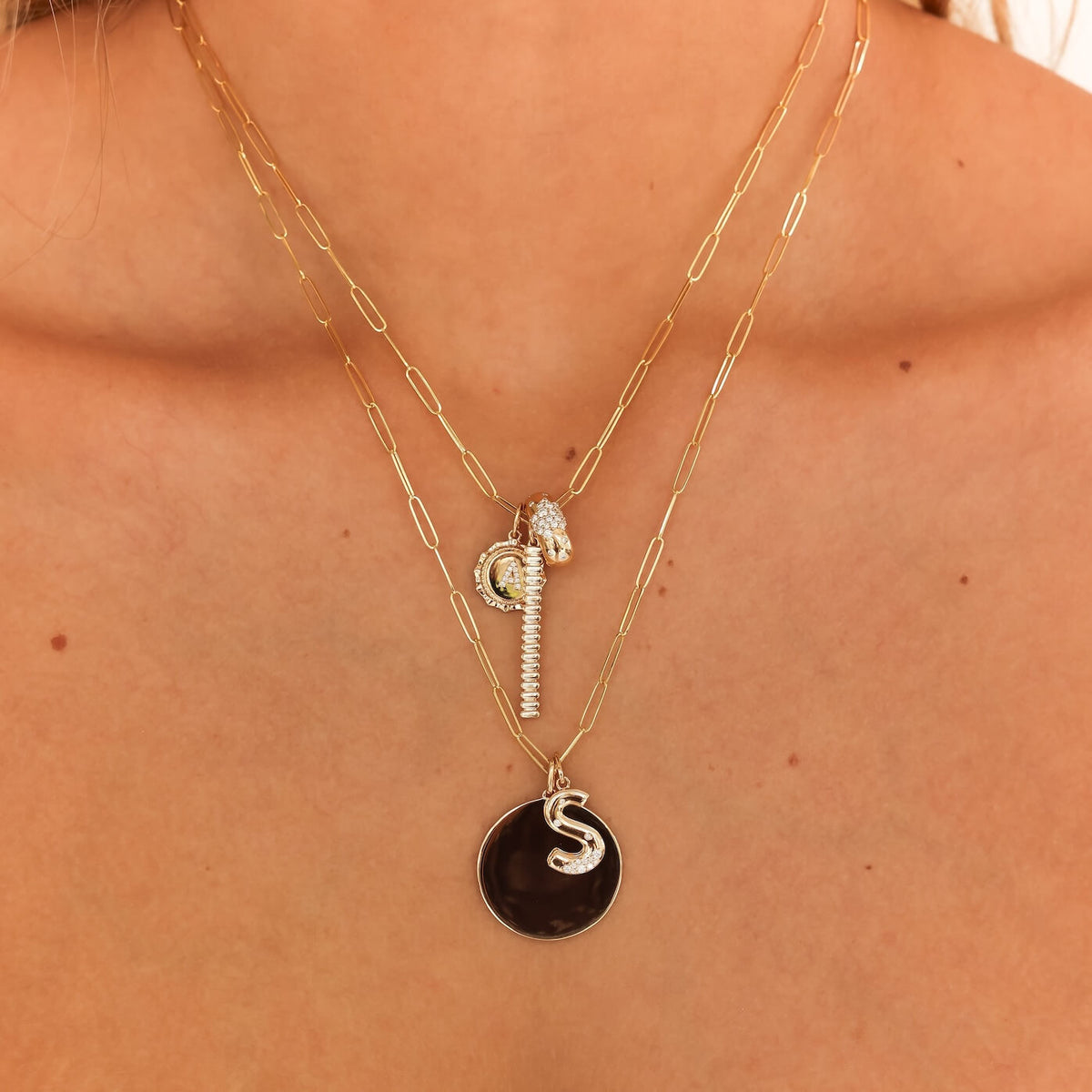 DRD Paperclip Disc Charm Necklace
