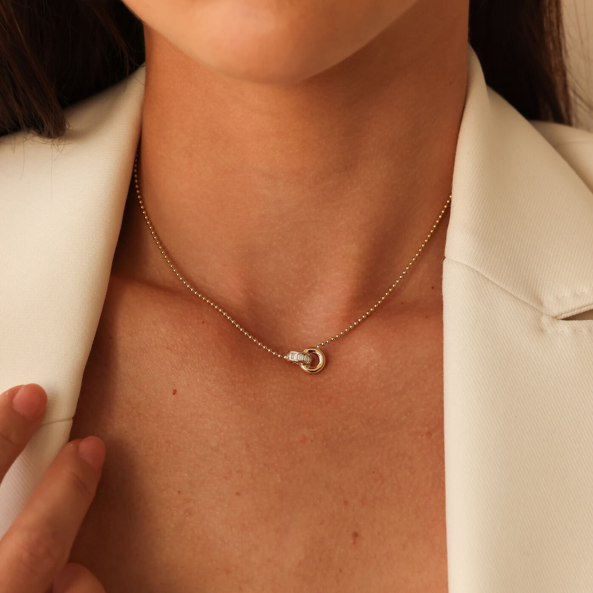 Sadie Pearl Channel Set Interlocking Ring Necklace