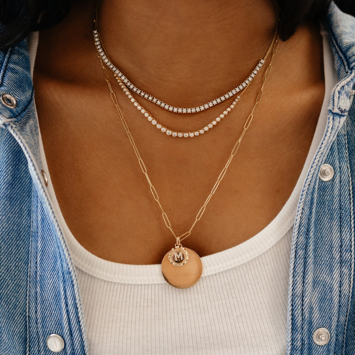 DRD Paperclip Disc Charm Necklace