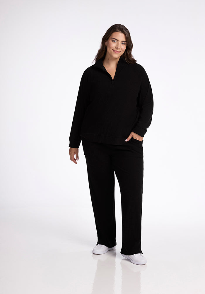 Quinn Ribbed 1/4 Zip - Black
