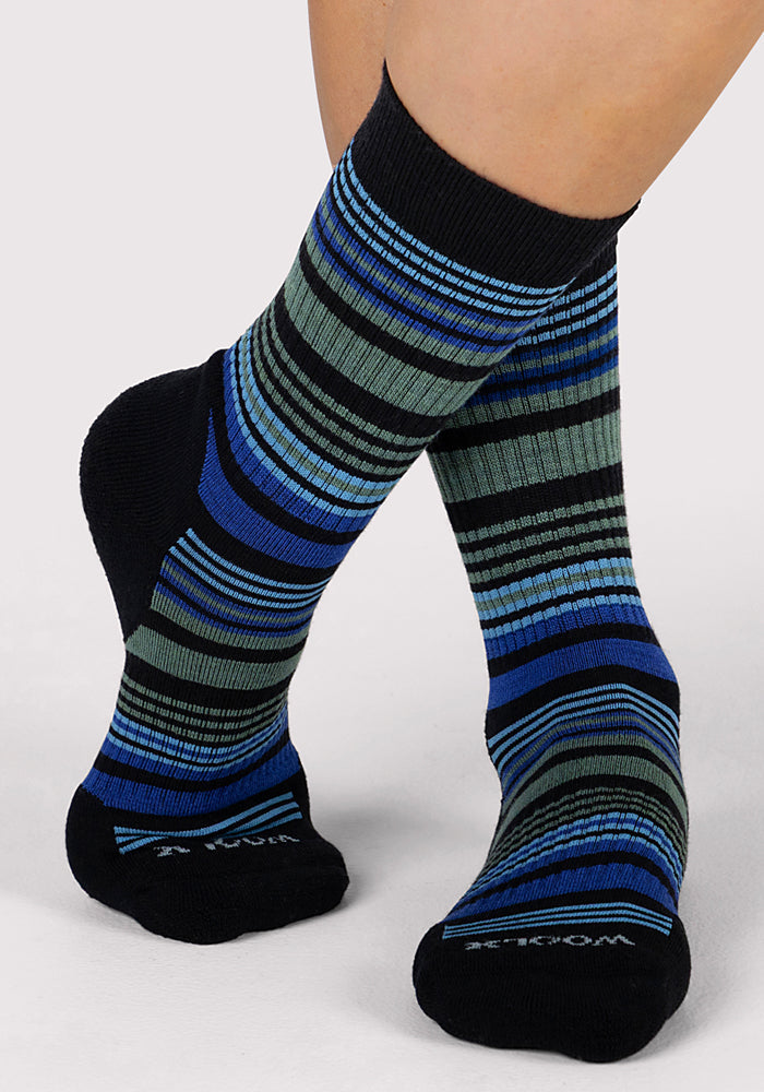 Womens Everyday Crew Socks - Black Stripe