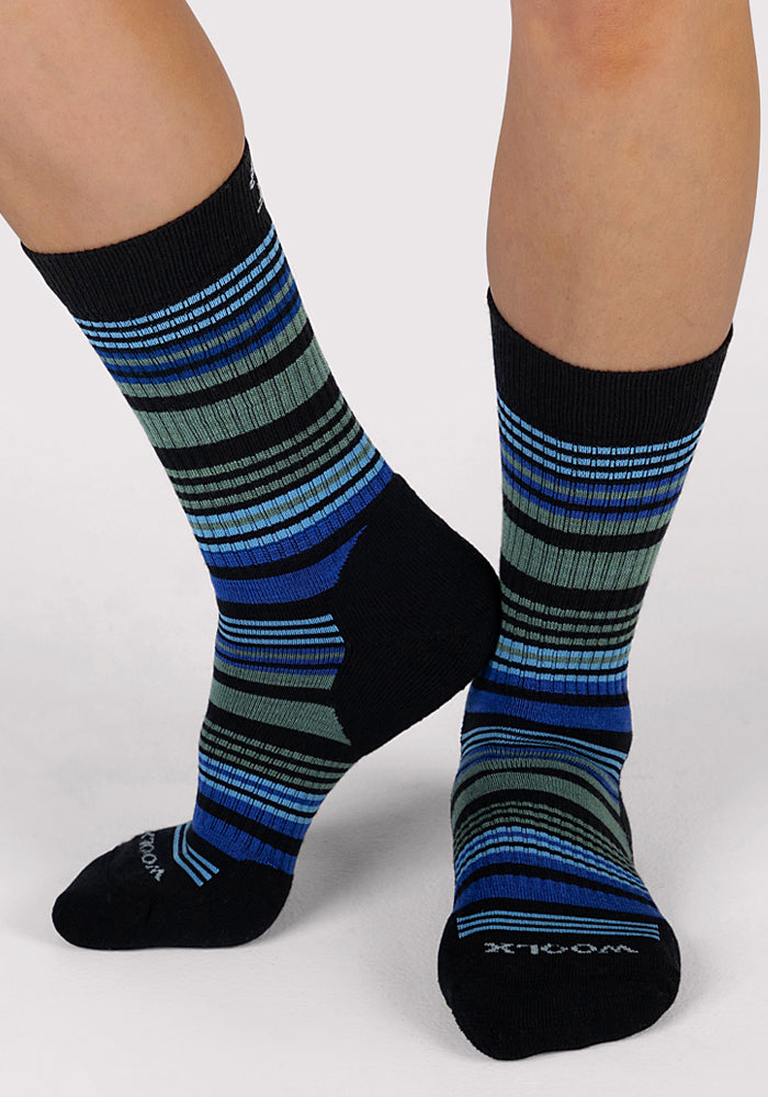 Womens Everyday Crew Socks - Black Stripe