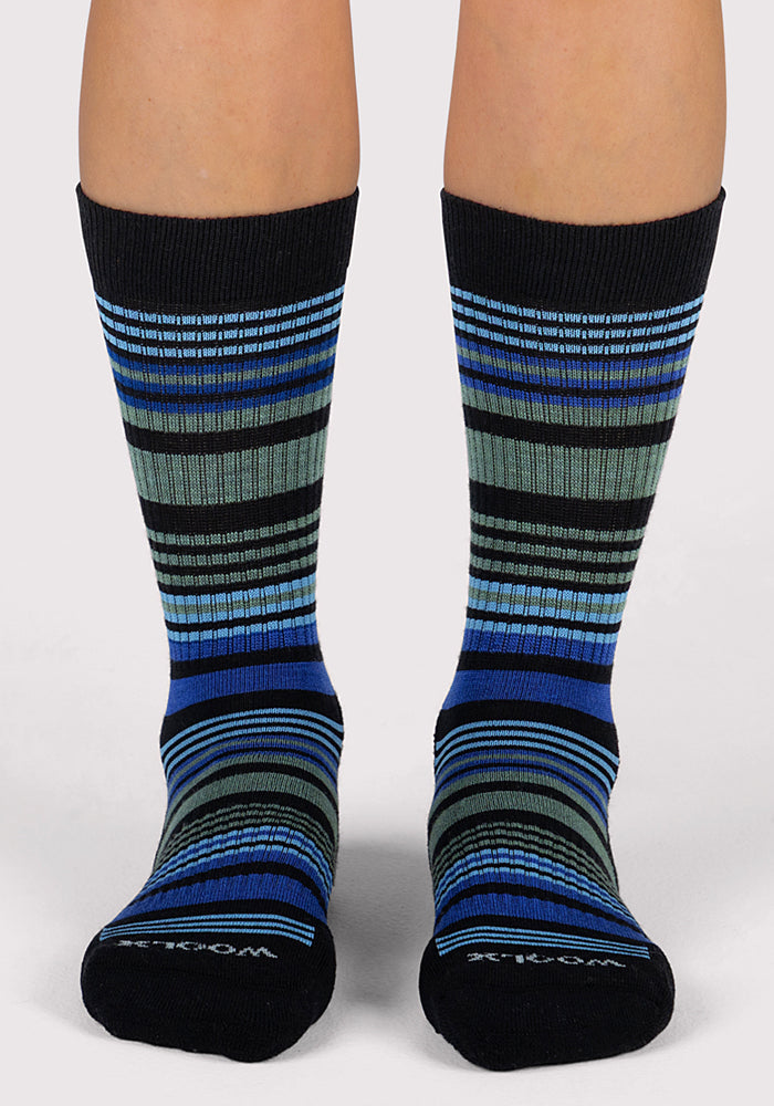 Womens Everyday Crew Socks - Black Stripe