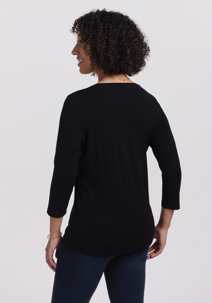 Elena 3/4 Sleeve V Neck - Black