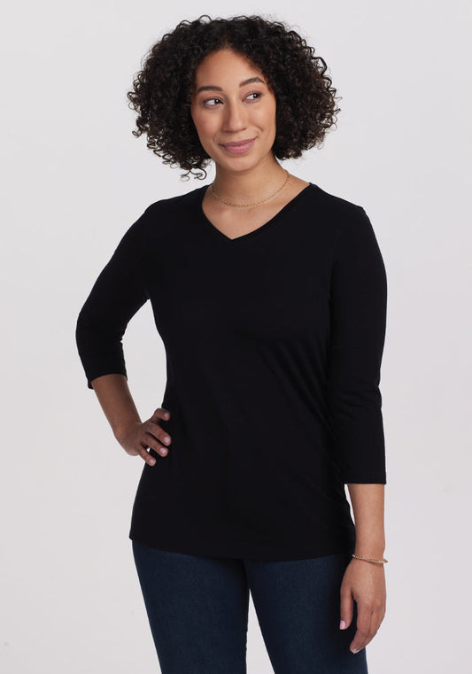 Elena 3/4 Sleeve V Neck - Black