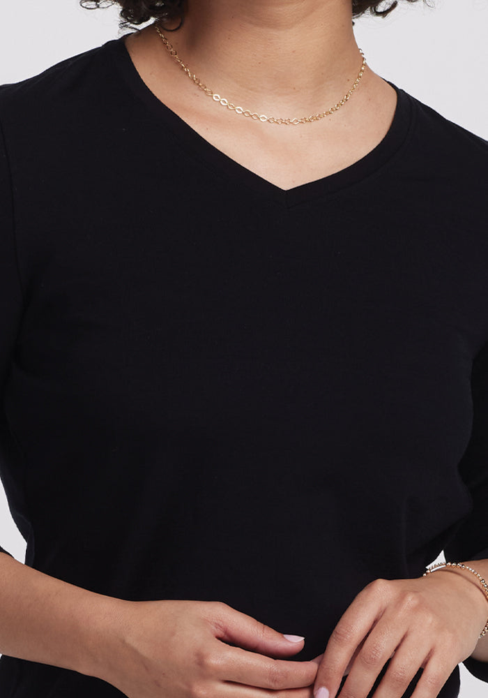 Elena 3/4 Sleeve V Neck - Black