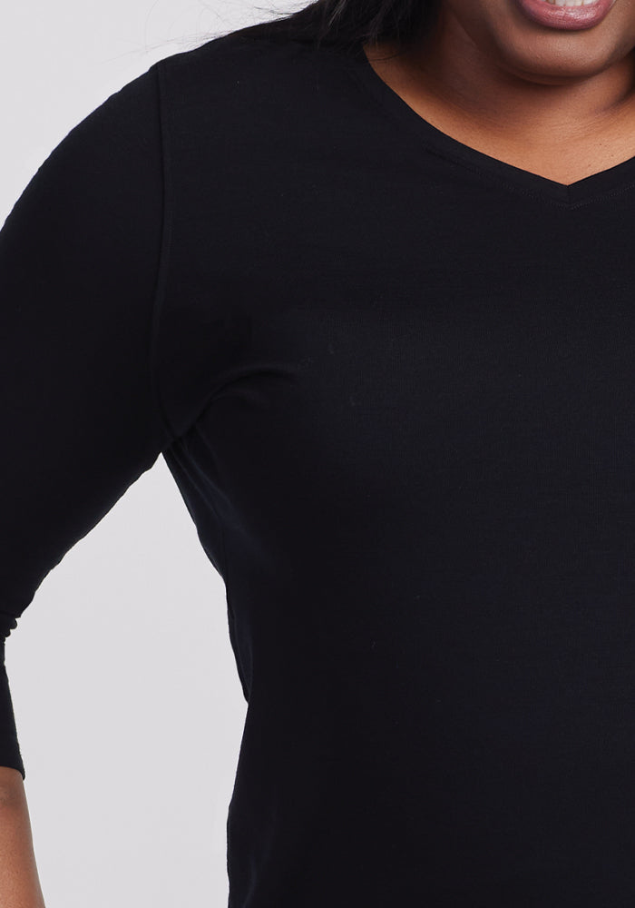Elena 3/4 Sleeve V Neck - Black