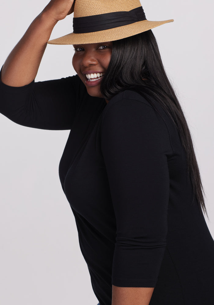 Elena 3/4 Sleeve V Neck - Black