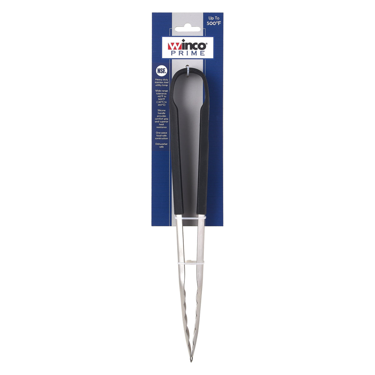 UTSH-12K - Winco Prime 12" Stainless Steel Utility Tongs with Black Silicone Handle