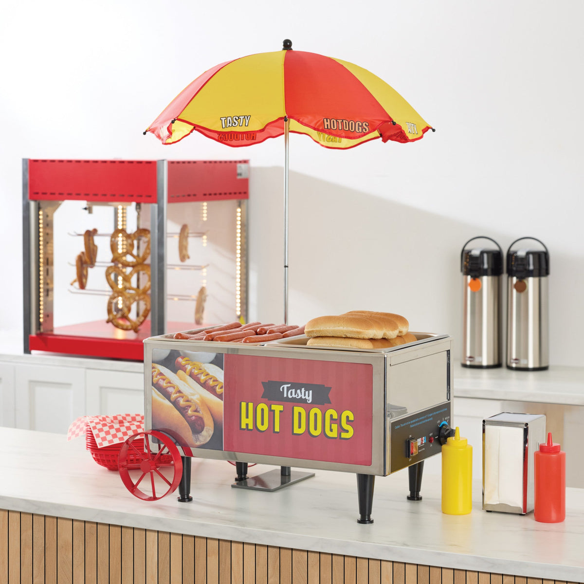 60072 - BenchmarkUSA Hot Dog Steamer Mini Cart with Umbrella